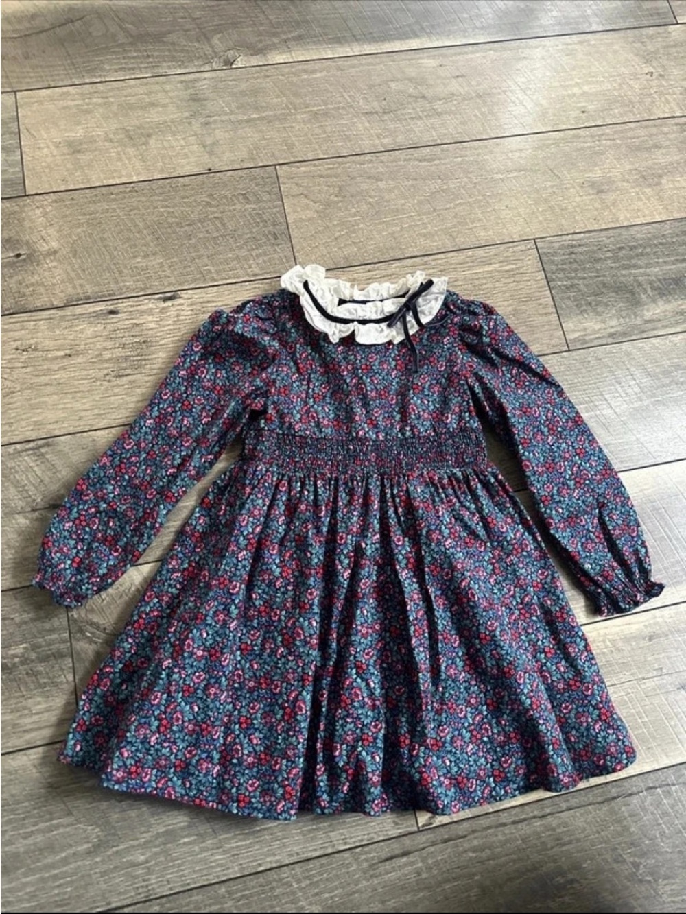 Janie and Jack Navy Floral Dress with White Lace Collar